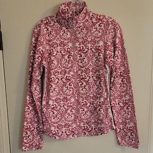 Athleta Cherry and White Patterned 1/4 Zip Sweatshirt